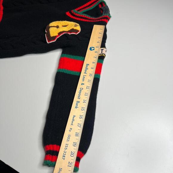 Gucci Wool Sweater XS Black Red Green Logo Patch Italy Made Pullover Preppy - Picture 2 of 12